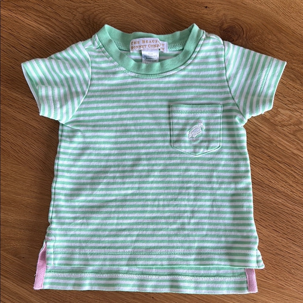 The Beaufort Bonnet Company Green Striped Kids Shirt 0-6m Pima Cotton